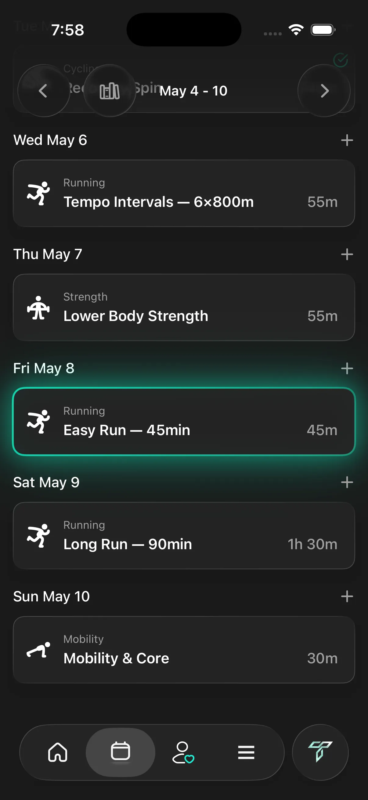 Adaptive weekly plans